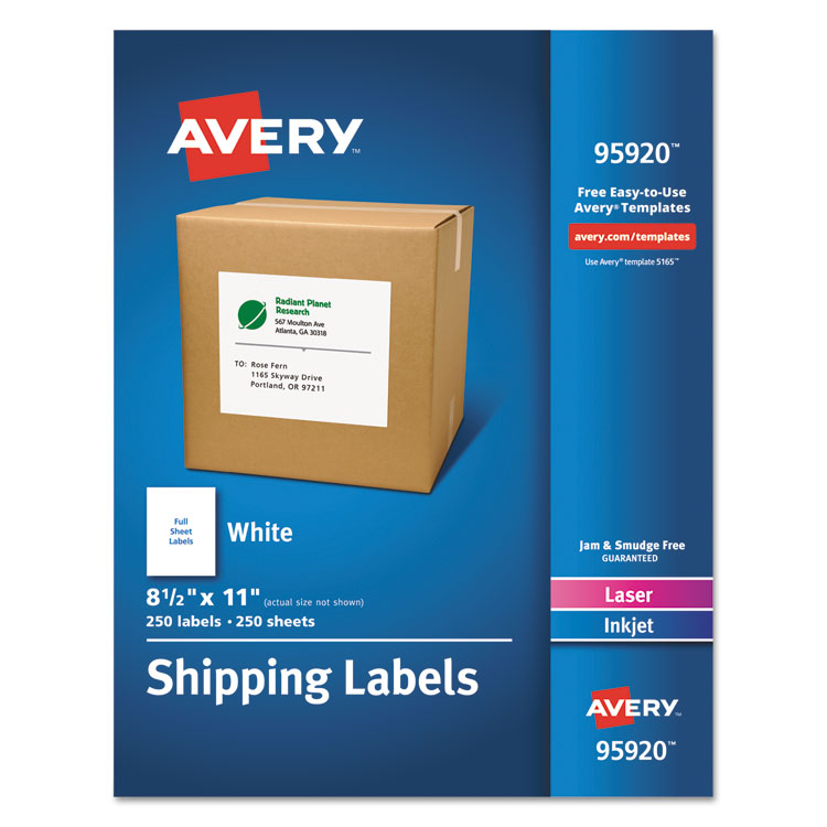 Avery - White Shipping Labels-Bulk Packs, Inkjet/Laser Printers, 8.5 x 11, White, 250/Box