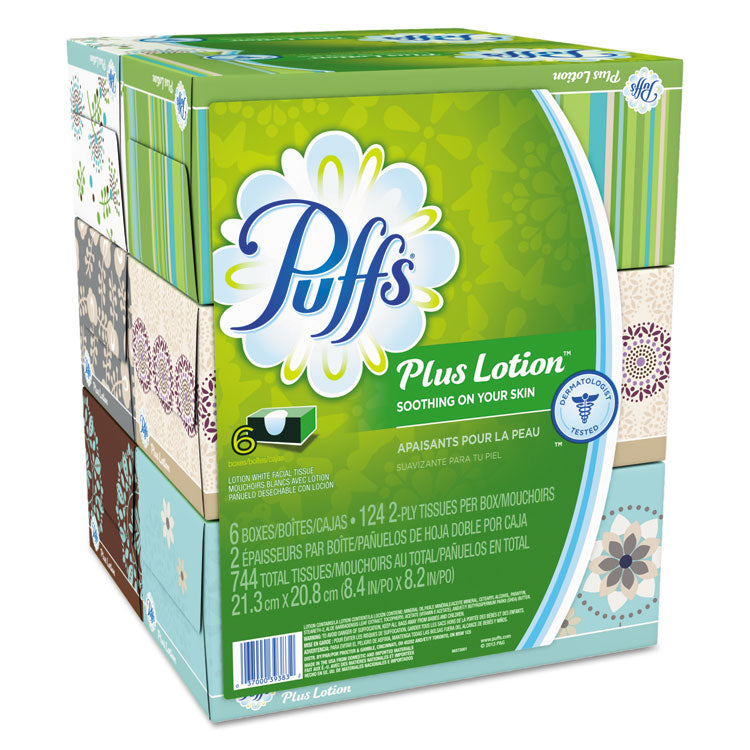 Puffs - Plus Lotion Facial Tissue, 2-Ply, White, 124 Sheets/Box, 6 Boxes/Pack, 4 Packs/Carton