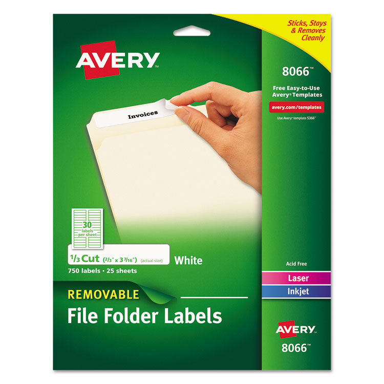 Avery - Removable File Folder Labels with Sure Feed Technology, 0.66 x 3.44, White, 30/Sheet, 25 Sheets/Pack (4916722)