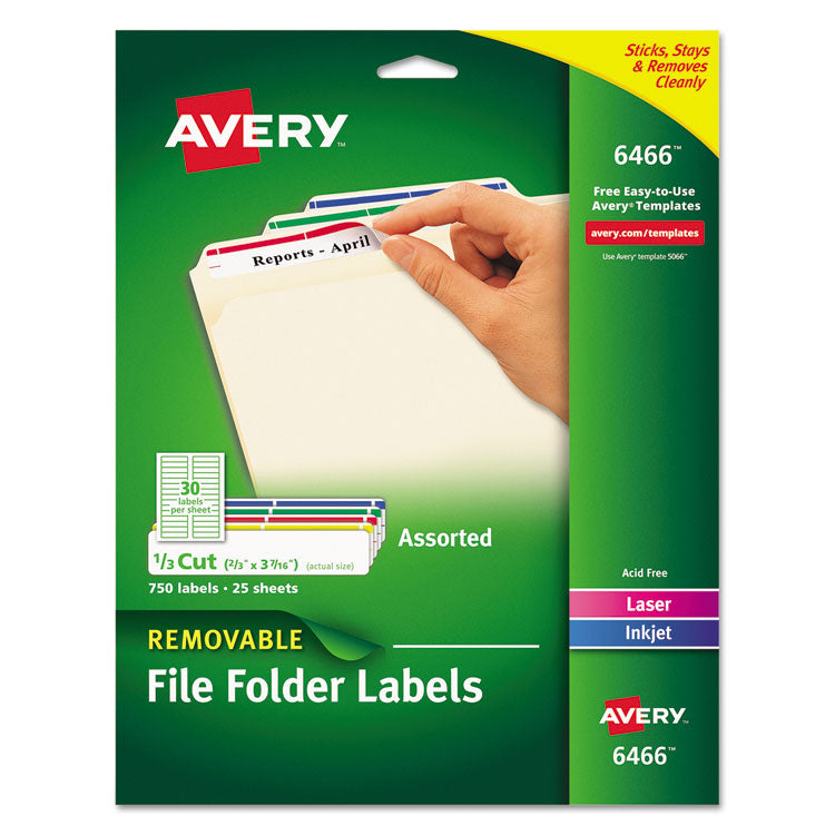 Avery - Removable File Folder Labels with Sure Feed Technology, 0.66 x 3.44, White, 30/Sheet, 25 Sheets/Pack (5278338)