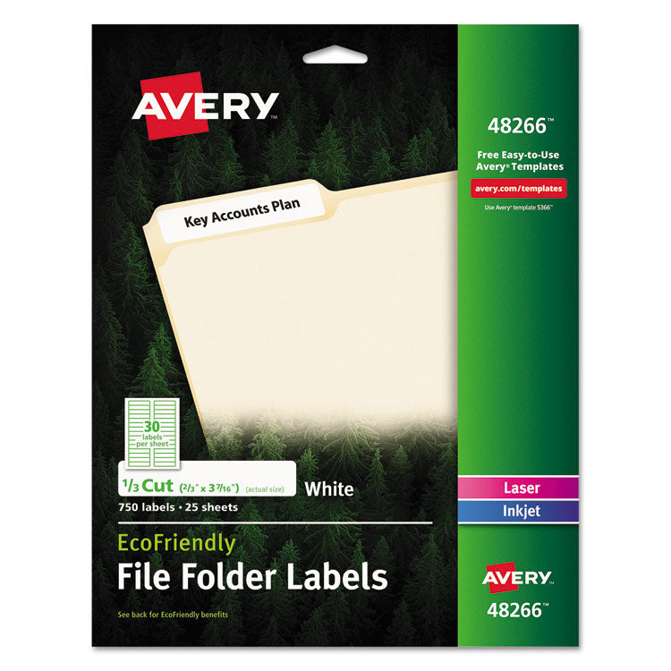 Avery - EcoFriendly Permanent File Folder Labels, 0.66 x 3.44, White, 30/Sheet, 25 Sheets/Pack