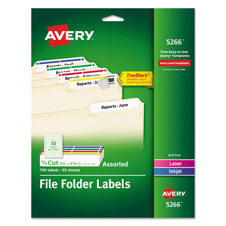 Avery - Permanent TrueBlock File Folder Labels with Sure Feed Technology, 0.66 x 3.44, White, 30/Sheet, 25 Sheets/Pack (6471130)