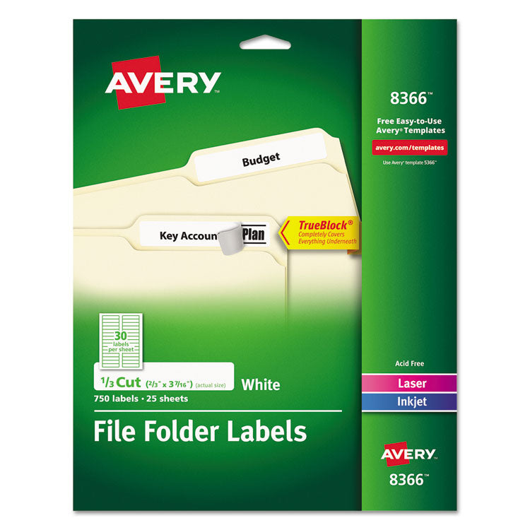 Avery - Permanent TrueBlock File Folder Labels with Sure Feed Technology, 0.66 x 3.44, White, 30/Sheet, 25 Sheets/Pack (5078340)