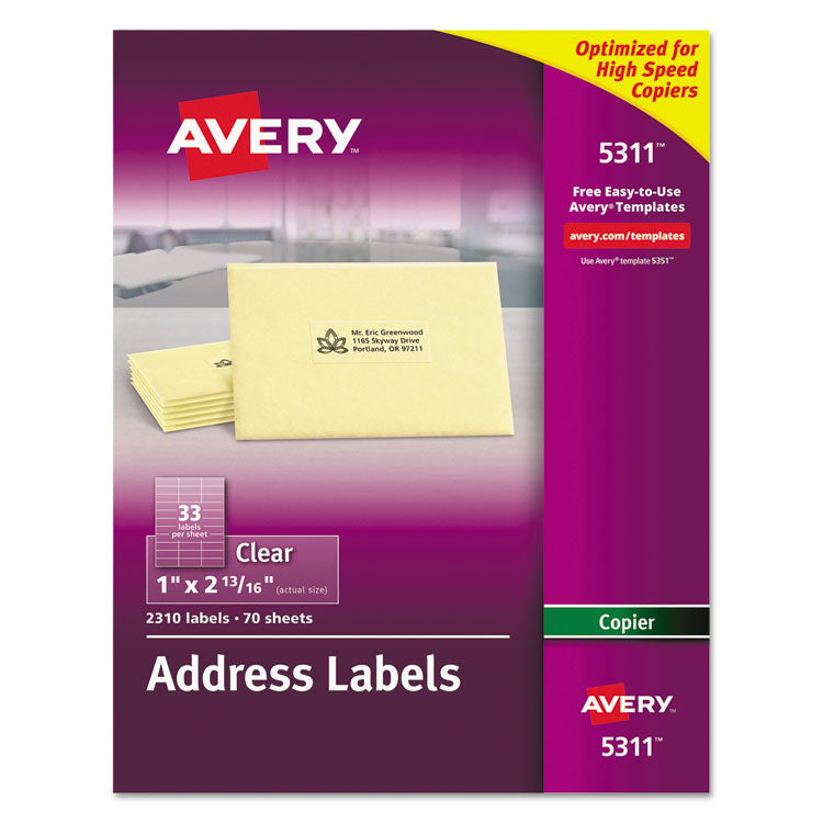 Avery - Copier Mailing Labels, Copiers, 1 x 2.81, Clear, 33/Sheet, 70 Sheets/Pack