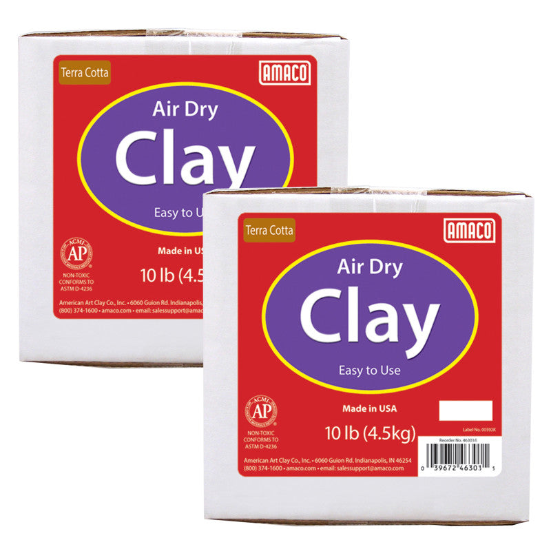 AMACO - Air Dry Clay, Terra Cotta, 10 lbs. Per Box, 2 Boxes