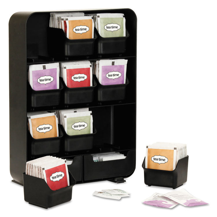 Mind Reader - Baggy Nine-Drawer Tea Bag and Accessory Holder, 10.24 x 4.33 x 13.11, Black