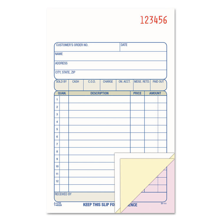 Adams - Sales/Order Book, Three-Part Carbonless, 4.19 x 6.69, 50 Forms Total