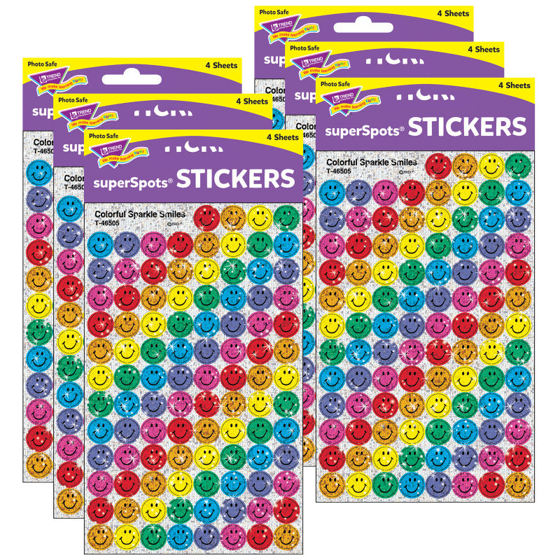 TREND - Colorful Smiles superSpots® Stickers-Sparkle, 400 Per Pack, 6 Packs