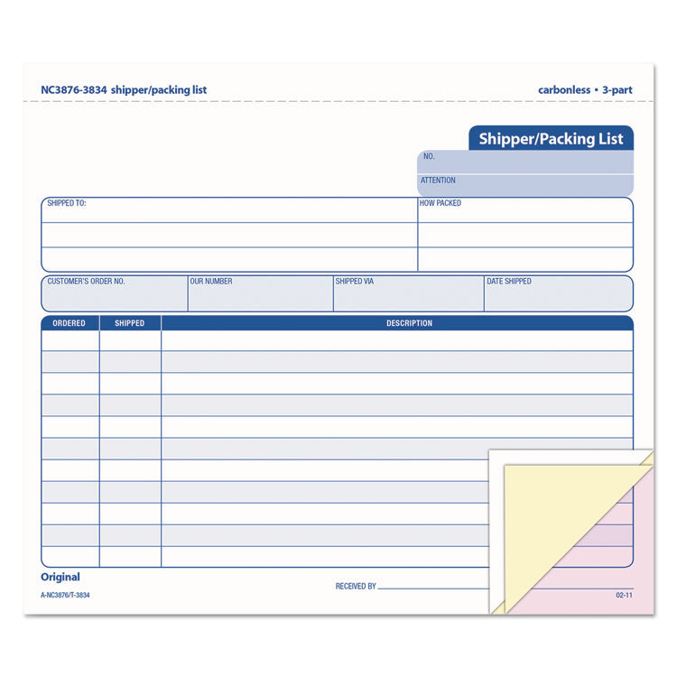 TOPS - Snap-Off Shipper/Packing List, Three-Part Carbonless, 8.5 x 7, 1/Page, 50 Forms