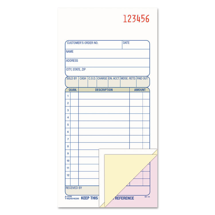 Adams - 3-Part Sales Book, Three-Part Carbonless, 3.25 x 7.13, 50 Forms Total