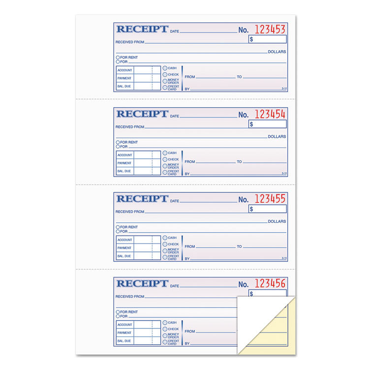 TOPS - Money and Rent Receipt Books, Account + Payment Sections, Two-Part Carbonless, 7.13 x 2.75, 4 Forms/Sheet, 200 Forms Total