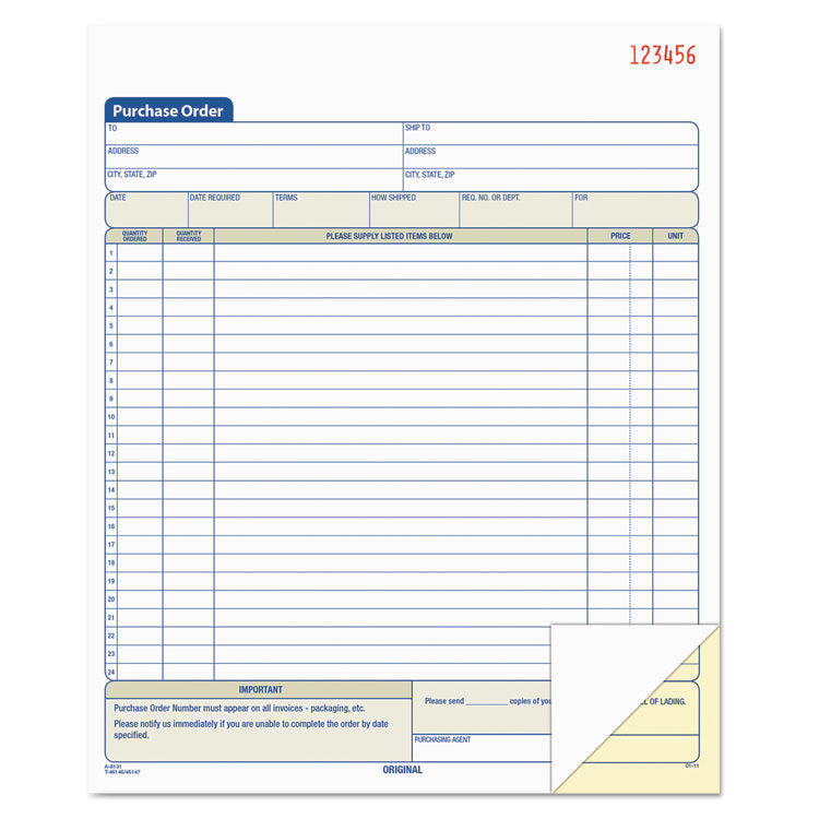 TOPS - Purchase Order Book, 22 Lines, Two-Part Carbonless, 8.38 x 10.19, 50 Forms Total
