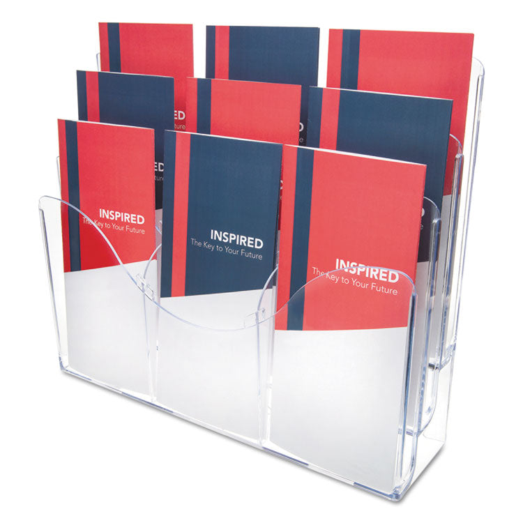 deflecto - 3-Tier Document Organizer w/6 Removable Dividers, 14w x 3.5d x 11.5h, Clear