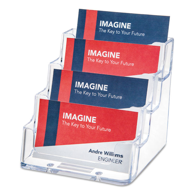 deflecto - 4-Pocket Business Card Holder, Holds 200 Cards, 3.94 x 3.5 x 3.75, Plastic, Clear