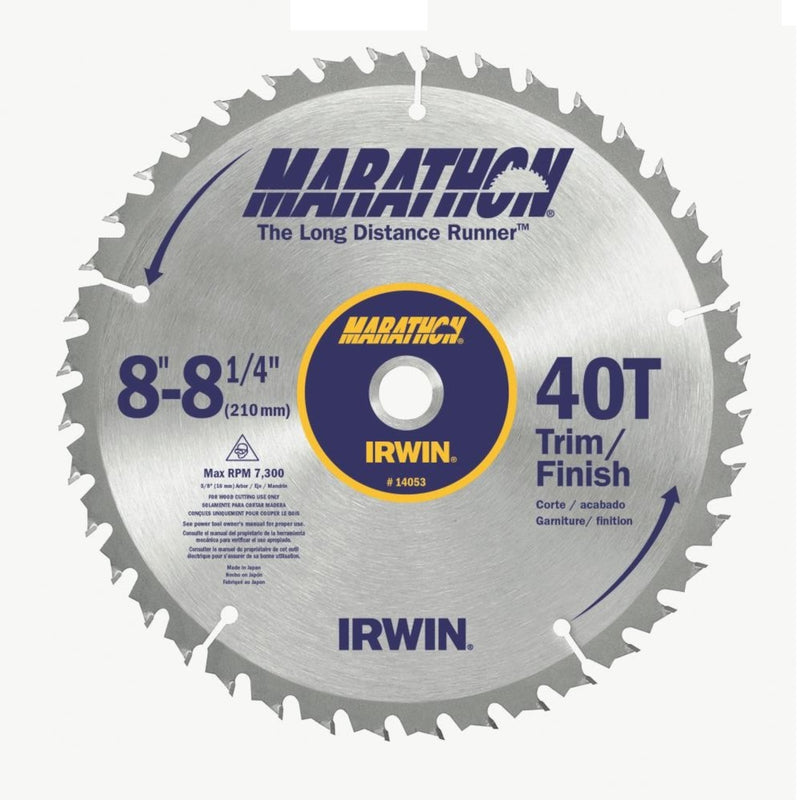 IRWIN - Irwin Marathon 8-1/4 in. D X 5/8 in. Carbide Miter and Table Saw Blade 40 teeth 1 pk