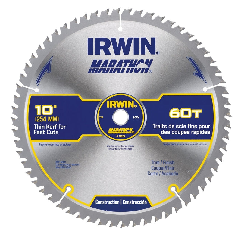 IRWIN - Irwin Marathon 10 in. D X 5/8 in. Carbide Miter and Table Saw Blade 60 teeth 1 pk