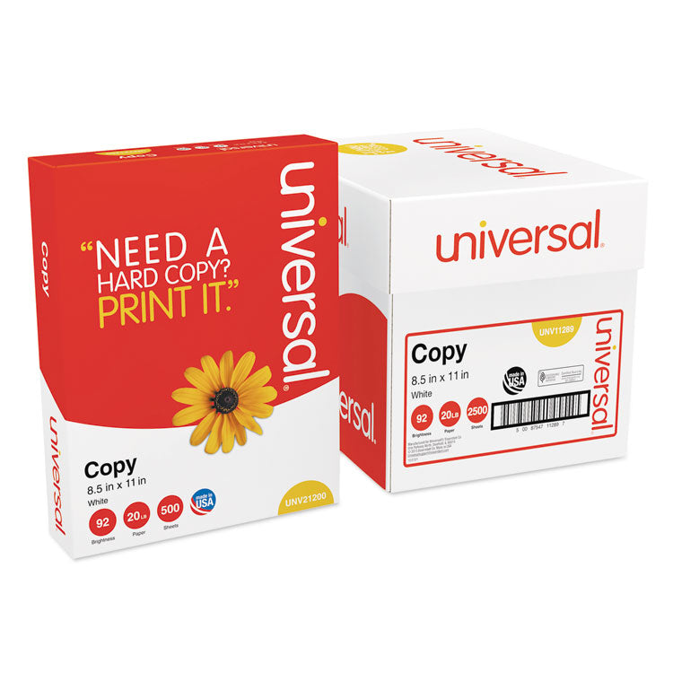 Universal - Copy Paper Convenience Carton, 92 Bright, 20 lb Bond Weight, 8.5 x 11, White, 500 Sheets/Ream, 5 Reams/Carton