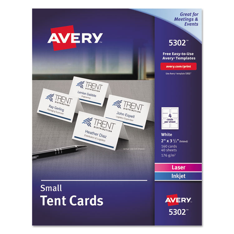 Avery - Small Tent Card, White, 2 x 3.5, 4 Cards/Sheet, 40 Sheets/Pack