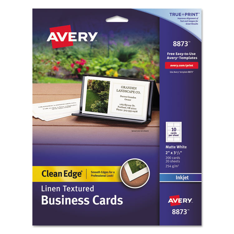 Avery - Linen Texture True Print Business Cards, Inkjet, 2 x 3.5, White, 200 Cards, 10 Cards/Sheet, 20 Sheets/Pack