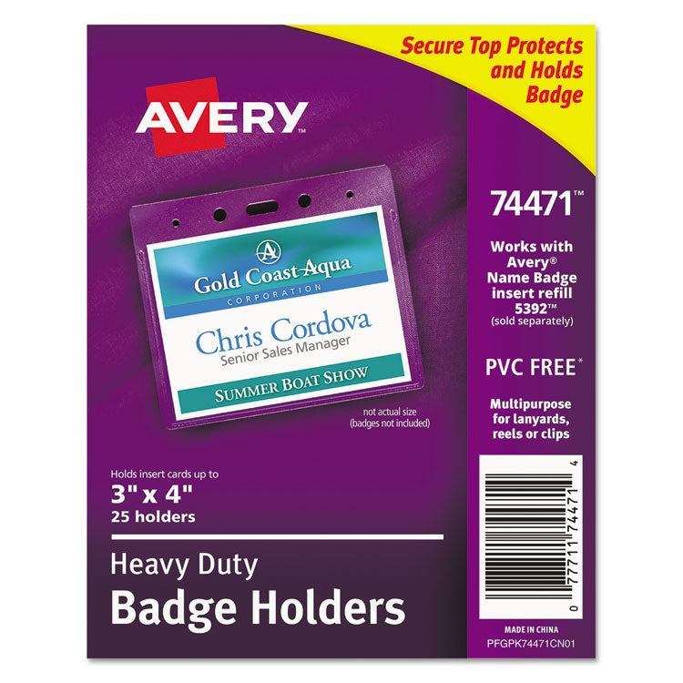 Avery - Secure Top Heavy-Duty Badge Holders, Horizontal, 4w x 3h, Clear, 25/Pack