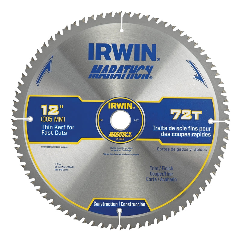 IRWIN - Irwin Marathon 12 in. D X 1 in. Carbide Miter and Table Saw Blade 72 teeth 1 pk