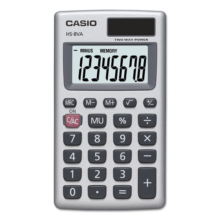 Casio - HS-8VA Handheld Calculator, 8-Digit LCD, Silver