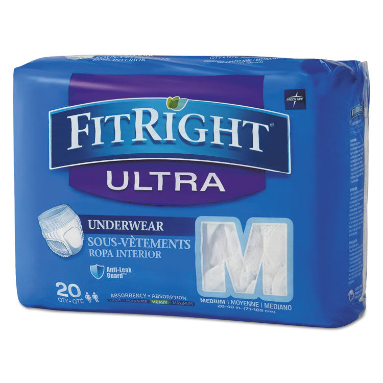 Medline - FitRight Ultra Protective Underwear, Medium, 28" to 40" Waist, 20/Pack, 4 Pack/Carton