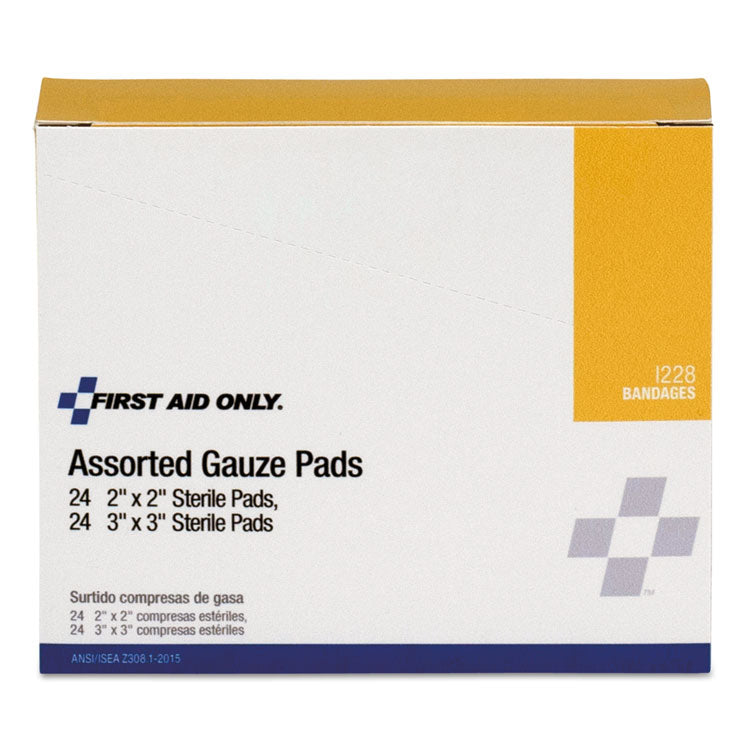 First Aid Only - Gauze Pads, Sterile, Assorted, 2 x 2; 3 x 3, 48/Box