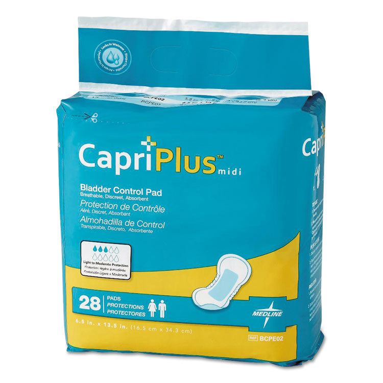 Medline - Capri Plus Bladder Control Pads, Extra Plus, 6.5" x 13.5", 28/Pack, 6/Carton