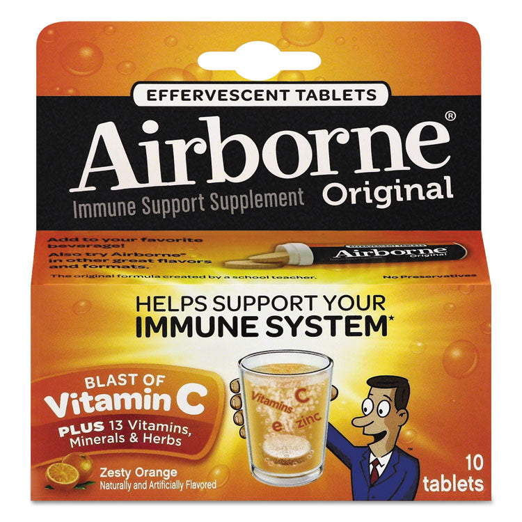 Airborne - Immune Support Effervescent Tablet, Zesty Orange, 10/Box