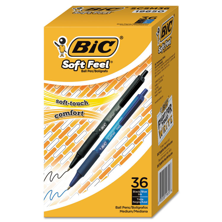 BIC - Soft Feel Ballpoint Pen Value Pack, Retractable, Medium 1 mm, Assorted Ink and Barrel Colors, 36/Pack