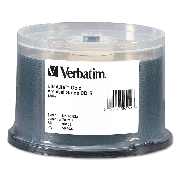 Verbatim - CD-R Archival Grade Recordable Disc, 700 MB/80 min, 52x, Spindle, Gold, 50/Pack