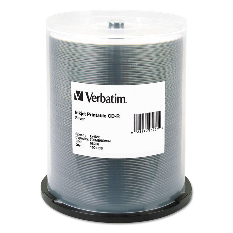 Verbatim - CD-R Printable Recordable Disc, 700 MB/80 min, 52x, Spindle, Silver, 100/Pack