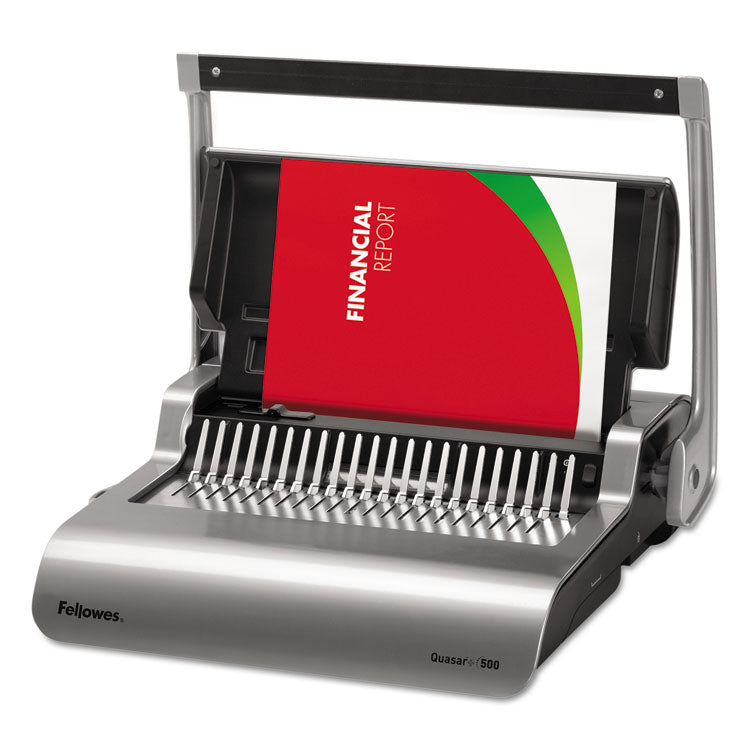 Fellowes - Quasar 500 Manual Comb Binding System, 500 Sheets, 18.13 x 15.38 x 5.13, Metallic Gray