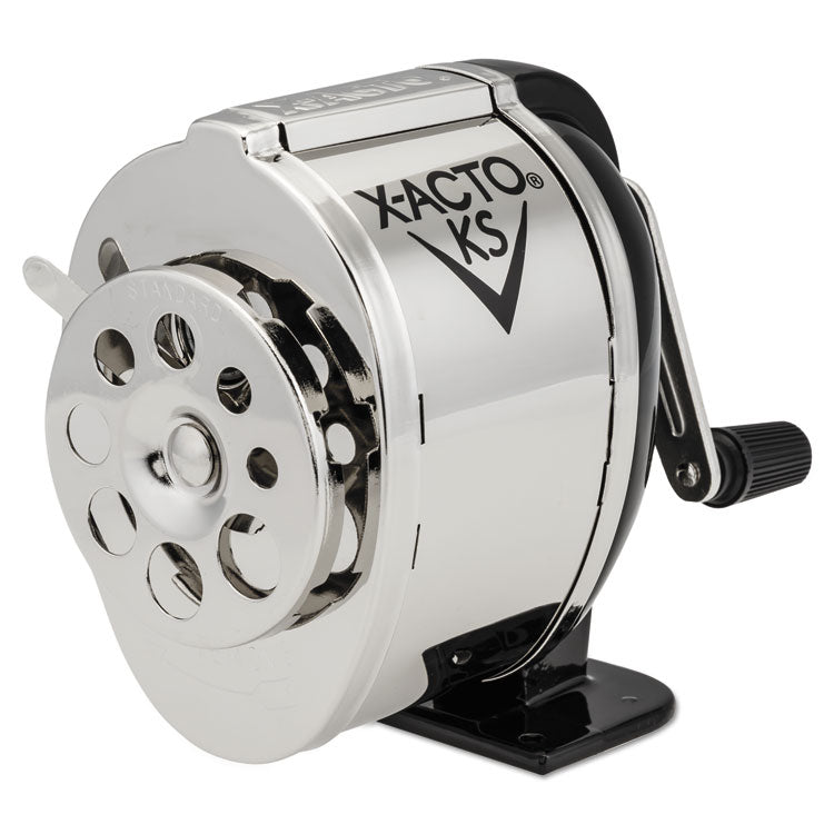 X-ACTO - KS Manual Classroom Pencil Sharpener, Table/Wall-Mount Design, Manually-Powered, 2.75 x 4.75 x 4.25, Black/Nickel