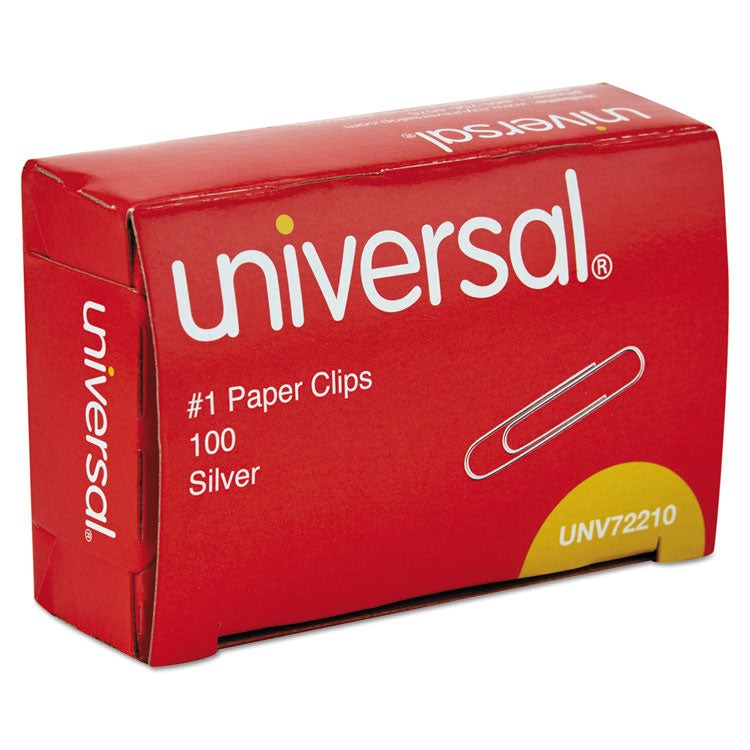 Universal - Paper Clips, #1, Smooth, Silver, 100 Clips/Pack, 12 Packs/Carton