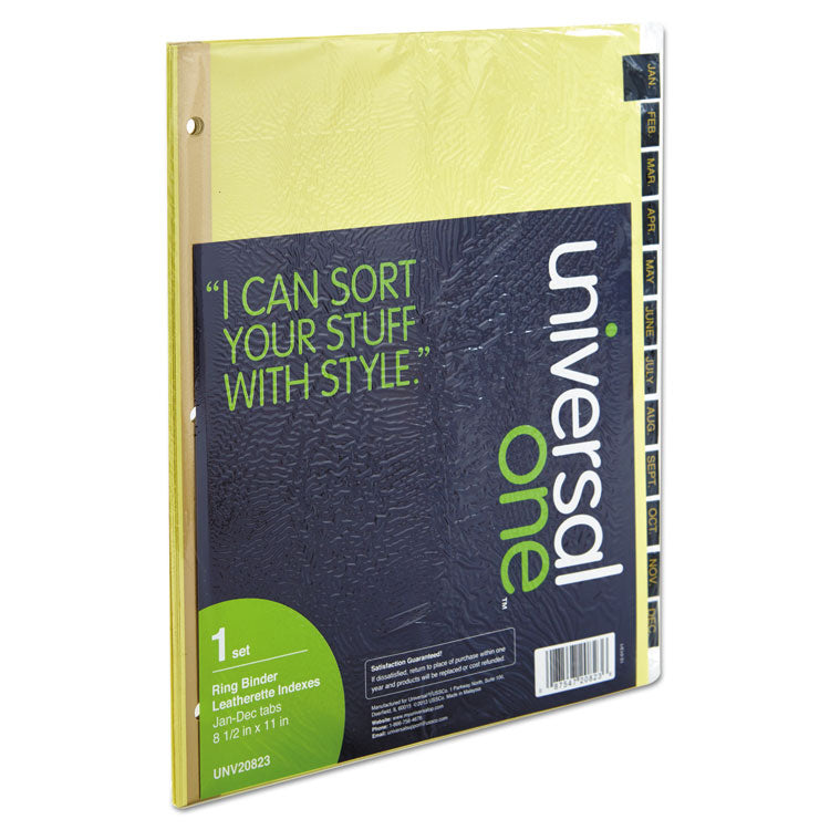 Universal - Deluxe Preprinted Simulated Leather Tab Dividers with Gold Printing, 12-Tab, Jan. to Dec., 11 x 8.5, Buff, 1 Set