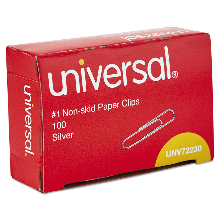 Universal - Paper Clips, #1, Nonskid, Silver, 100 Clips/Box, 10 Boxes/Pack (6099436)