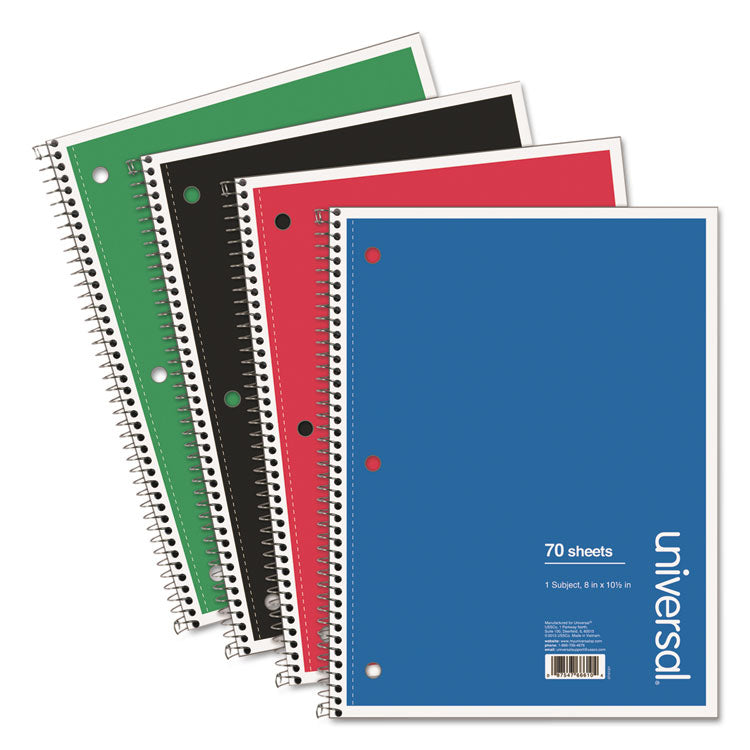 Universal - Wirebound Notebook, 1 Subject, Wide/Legal Rule, Assorted Covers, 10.5 x 8, 70 Sheets, 4/Pack