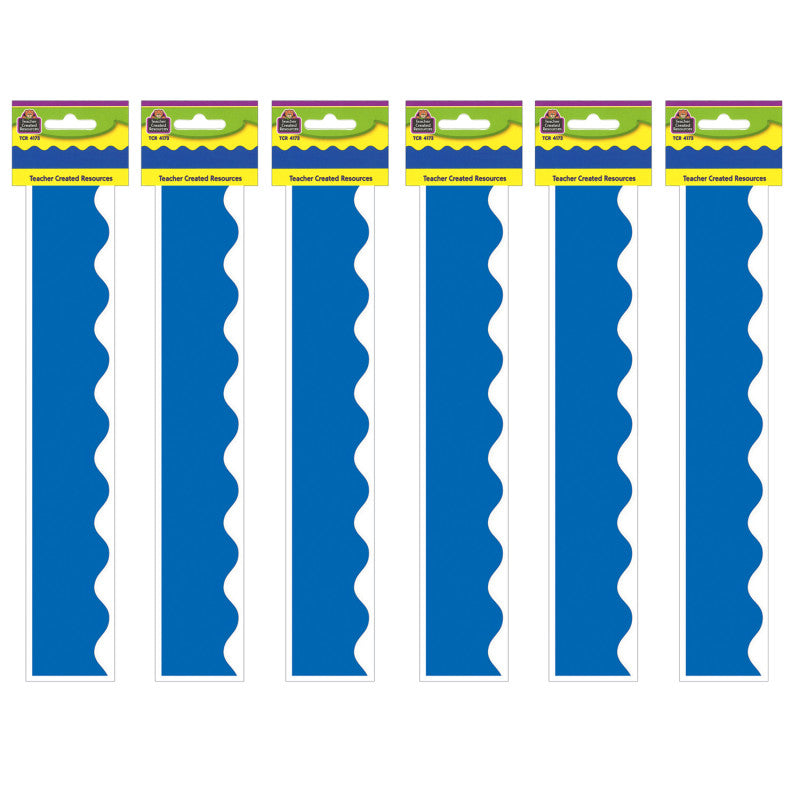 TEACHER CREATED RESOURCES - Blue Scalloped Border Trim, 35 Feet Per Pack, 6 Packs