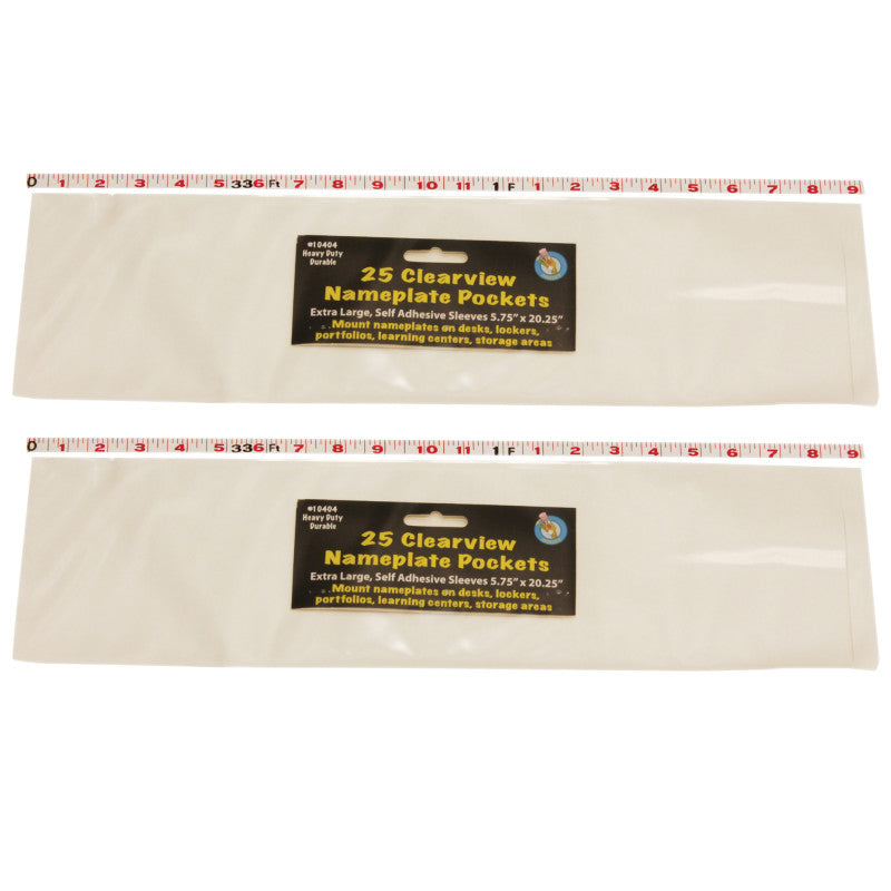 ASHLEY PRODUCTIONS - Clear View Self-Adhesive Extra Large Name Plate Pocket 5.75" x 21", 25 Per Pack, 2 Packs
