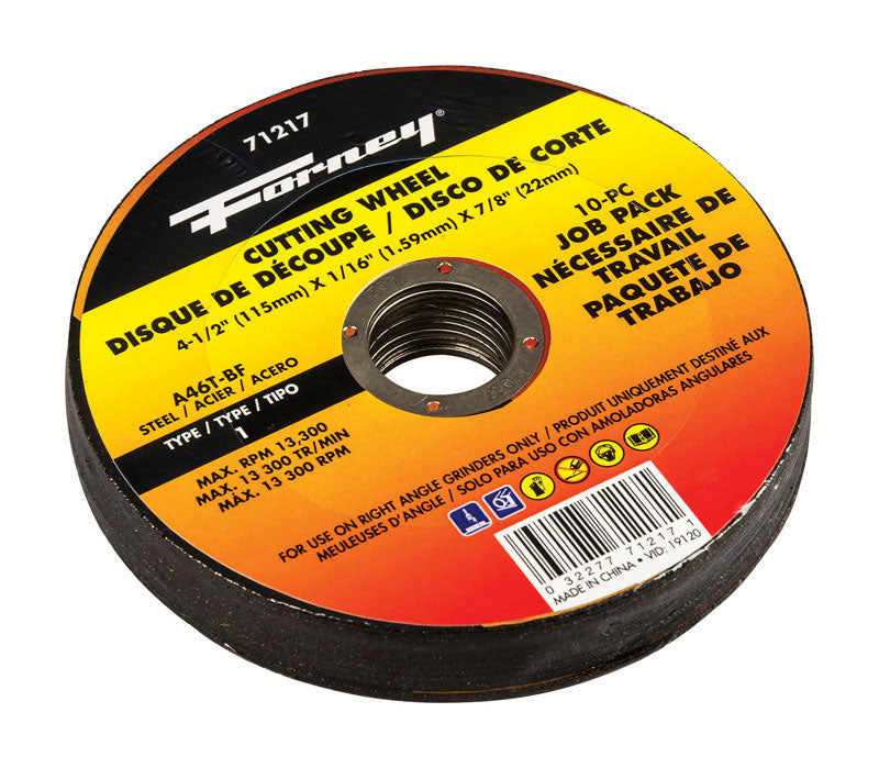 FORNEY - Forney 4-1/2 in. D X 7/8 in. Aluminum Oxide Metal Cutting Wheel 10 pk