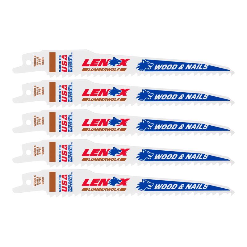 LENOX - LENOX LUMBERWOLF 6 in. Bi-Metal Reciprocating Saw Blade 6 TPI 5 pk [20572656R]