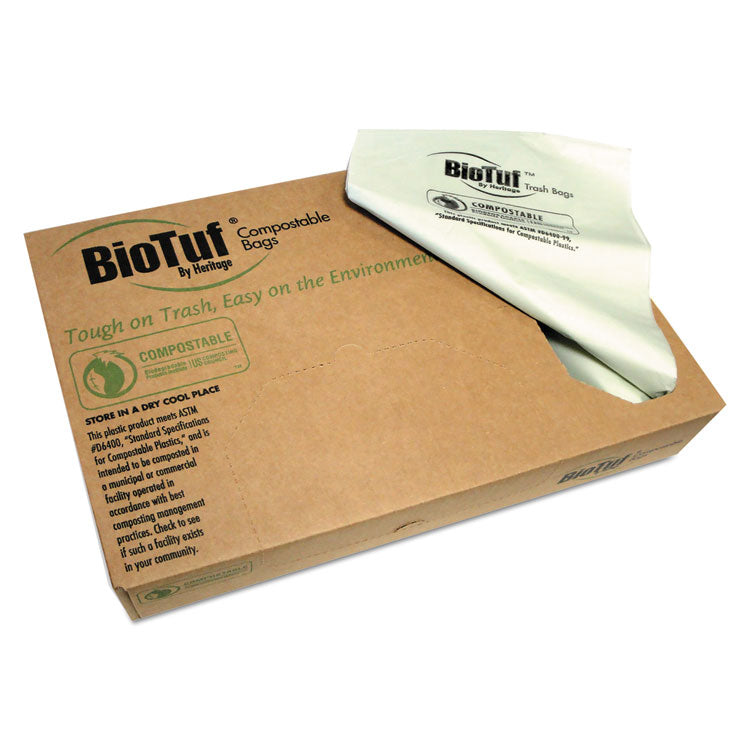 Heritage - Biotuf Compostable Can Liners, 13 gal, 0.88 mil, 24" x 32", Green, 200/Carton