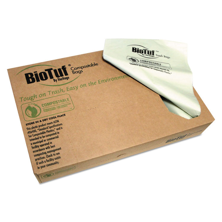 Heritage - Biotuf Compostable Can Liners, 45 gal, 0.9 mil, 40" x 46", Green, 100/Carton