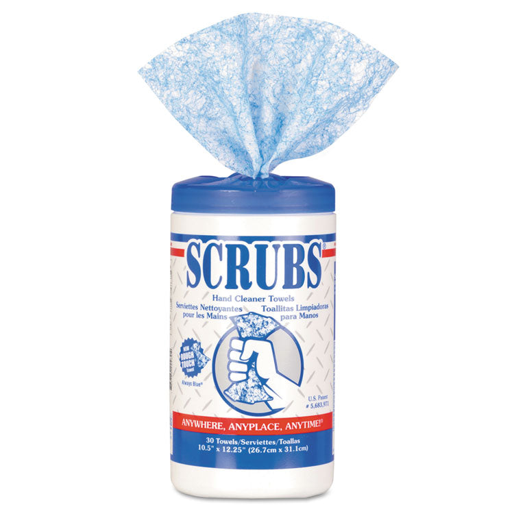 SCRUBS - Hand Cleaner Towels, 10 x 12, Citrus, Blue/White, 30/Canister