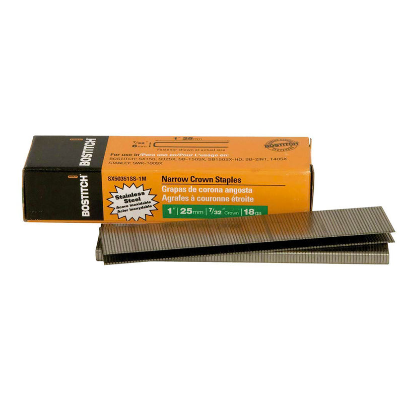 STANLEY BOSTITCH - Stanley Bostitch 7/32 in. W X 1 in. L Stainless Steel Finish Staples 18 Ga. 1000 pk