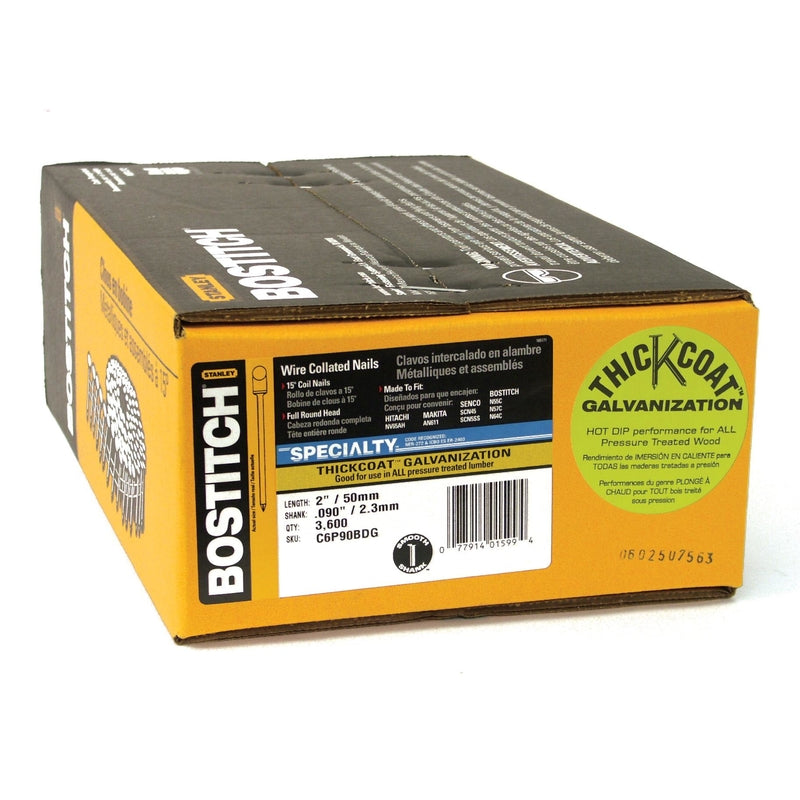 STANLEY BOSTITCH - Bostitch 2 in. 11 Ga. Angled Coil Galvanized Siding Nails 15 deg 3600 pk [C6P90BDG]