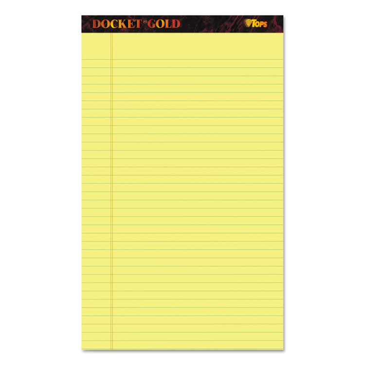 TOPS - Docket Gold Ruled Perforated Pads, Wide/Legal Rule, 50 Canary-Yellow 8.5 x 14 Sheets, 12/Pack