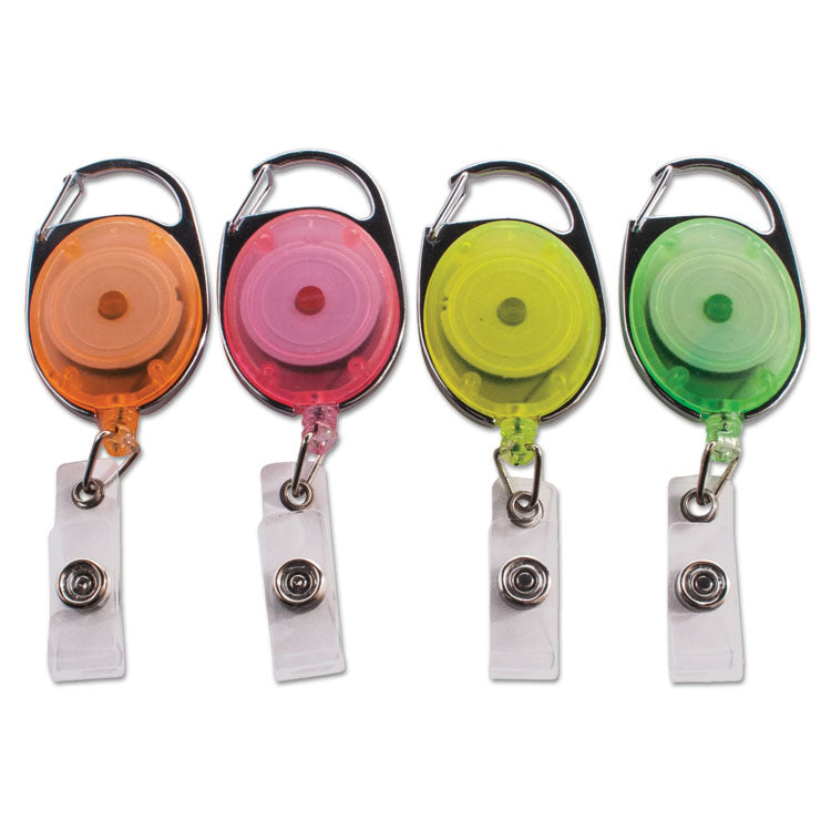 Advantus - Carabiner-Style Retractable ID Card Reel, 30" Extension, Assorted Neon Colors, 20/Pack